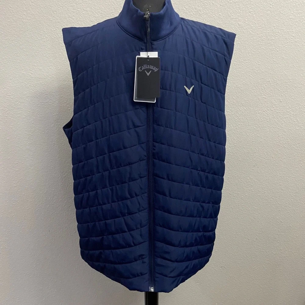 Callaway Mens Large Navy Blue Quilted Puffer Golf‎ Vest New Sun Protection